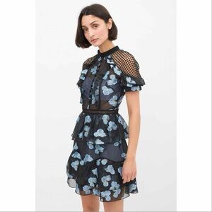 Self Portrait Ruffle Fil Coupe Mini Dress - Blue Floral